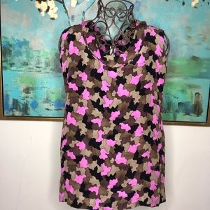 Prada pink and brown camouflage patterned blouse